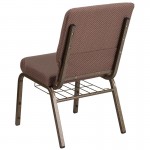 18.5''W Church Chair in Brown Dot Fabric with Book Rack - Gold Vein Frame