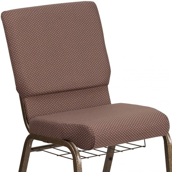 18.5''W Church Chair in Brown Dot Fabric with Book Rack - Gold Vein Frame