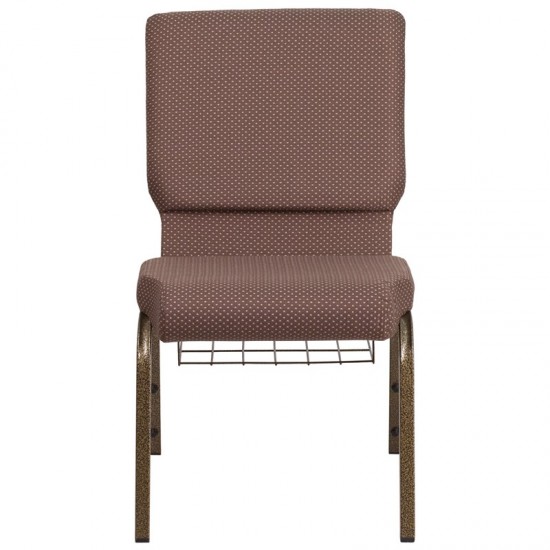 18.5''W Church Chair in Brown Dot Fabric with Book Rack - Gold Vein Frame