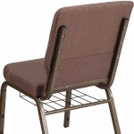 18.5''W Church Chair in Brown Dot Fabric with Book Rack - Gold Vein Frame