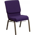 18.5''W Church Chair in Royal Purple Fabric with Cup Book Rack - Gold Vein Frame