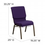 18.5''W Church Chair in Royal Purple Fabric with Cup Book Rack - Gold Vein Frame