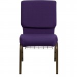 18.5''W Church Chair in Royal Purple Fabric with Cup Book Rack - Gold Vein Frame