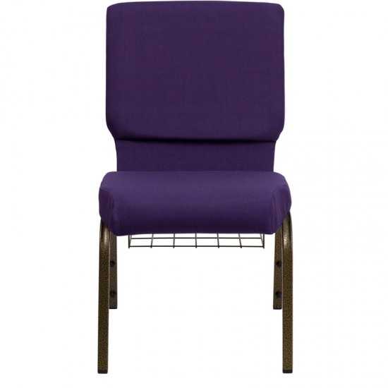 18.5''W Church Chair in Royal Purple Fabric with Cup Book Rack - Gold Vein Frame