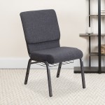 18.5''W Church Chair in Dark Gray Fabric with Book Rack - Silver Vein Frame