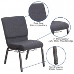 18.5''W Church Chair in Dark Gray Fabric with Book Rack - Silver Vein Frame