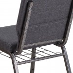 18.5''W Church Chair in Dark Gray Fabric with Book Rack - Silver Vein Frame