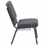 18.5''W Church Chair in Dark Gray Fabric with Book Rack - Silver Vein Frame