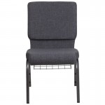 18.5''W Church Chair in Dark Gray Fabric with Book Rack - Silver Vein Frame