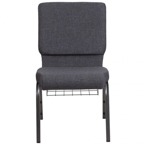 18.5''W Church Chair in Dark Gray Fabric with Book Rack - Silver Vein Frame