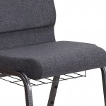 18.5''W Church Chair in Dark Gray Fabric with Book Rack - Silver Vein Frame