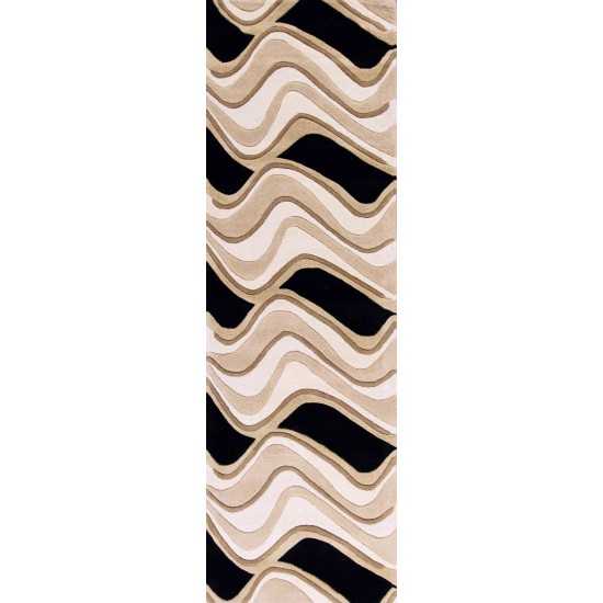 Eternity Black/Beige Waves 2'3" x 7'6" Runner Rug