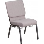 18.5''W Church Chair in Gray Dot Fabric with Book Rack - Silver Vein Frame