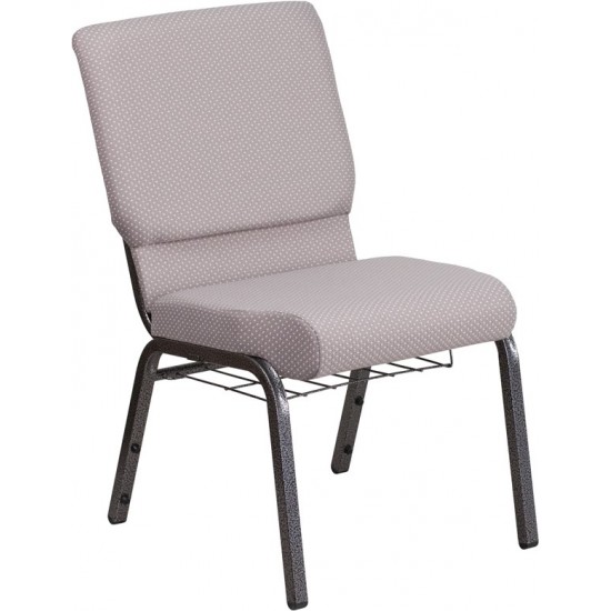 18.5''W Church Chair in Gray Dot Fabric with Book Rack - Silver Vein Frame