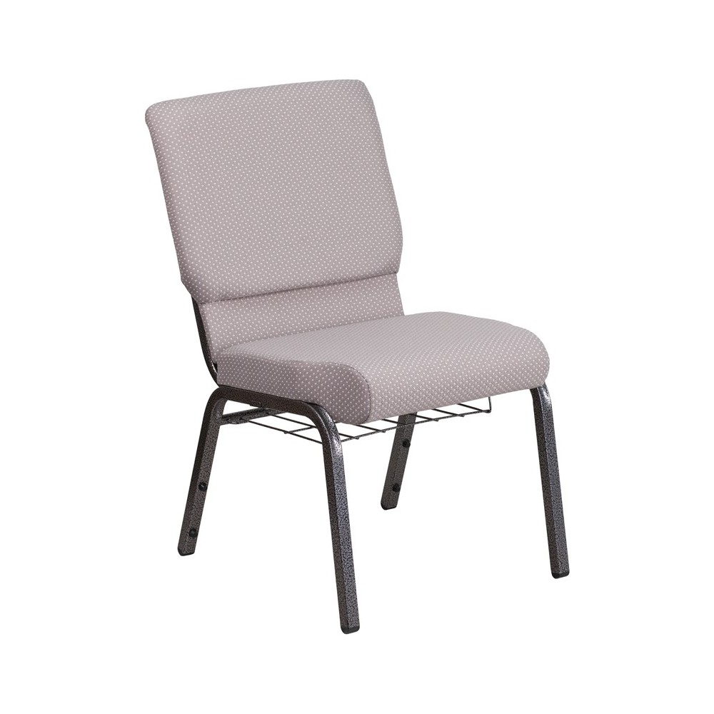 18.5''W Church Chair in Gray Dot Fabric with Book Rack - Silver Vein Frame