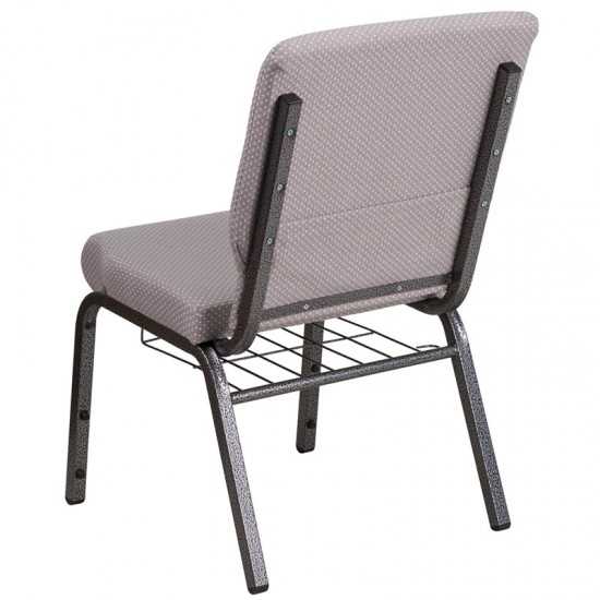 18.5''W Church Chair in Gray Dot Fabric with Book Rack - Silver Vein Frame
