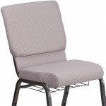 18.5''W Church Chair in Gray Dot Fabric with Book Rack - Silver Vein Frame