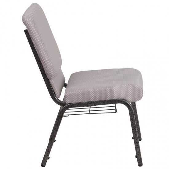 18.5''W Church Chair in Gray Dot Fabric with Book Rack - Silver Vein Frame