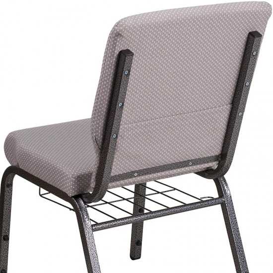 18.5''W Church Chair in Gray Dot Fabric with Book Rack - Silver Vein Frame