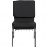 18.5''W Church Chair in Black Patterned Fabric with Cup Book Rack - Silver Vein Frame