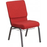 18.5''W Church Chair in Red Fabric with Cup Book Rack - Silver Vein Frame