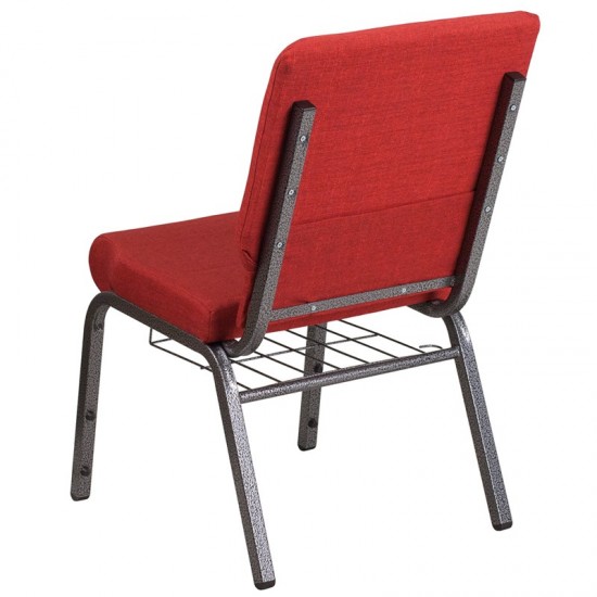 18.5''W Church Chair in Red Fabric with Cup Book Rack - Silver Vein Frame