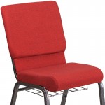 18.5''W Church Chair in Red Fabric with Cup Book Rack - Silver Vein Frame