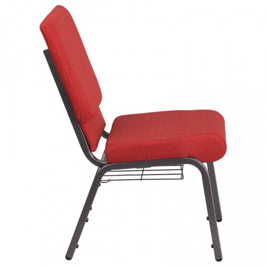 18.5''W Church Chair in Red Fabric with Cup Book Rack - Silver Vein Frame