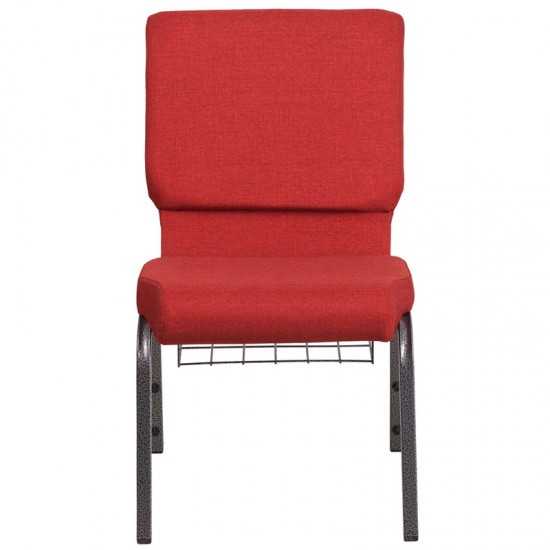 18.5''W Church Chair in Red Fabric with Cup Book Rack - Silver Vein Frame