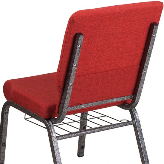 18.5''W Church Chair in Red Fabric with Cup Book Rack - Silver Vein Frame