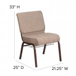 21''W Church Chair in Beige Fabric with Book Rack - Copper Vein Frame