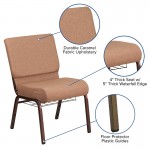 21''W Church Chair in Caramel Fabric with Cup Book Rack - Copper Vein Frame