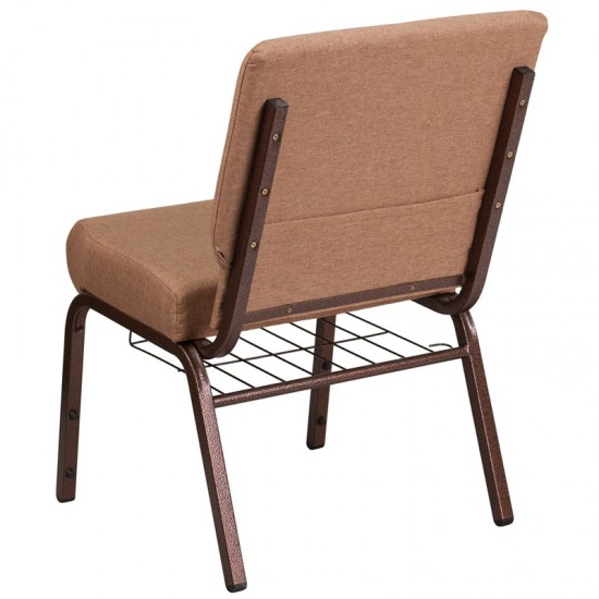 21''W Church Chair in Caramel Fabric with Cup Book Rack - Copper Vein Frame