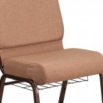 21''W Church Chair in Caramel Fabric with Cup Book Rack - Copper Vein Frame