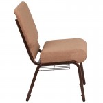 21''W Church Chair in Caramel Fabric with Cup Book Rack - Copper Vein Frame