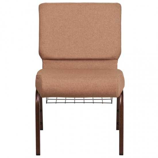 21''W Church Chair in Caramel Fabric with Cup Book Rack - Copper Vein Frame