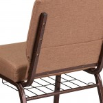 21''W Church Chair in Caramel Fabric with Cup Book Rack - Copper Vein Frame