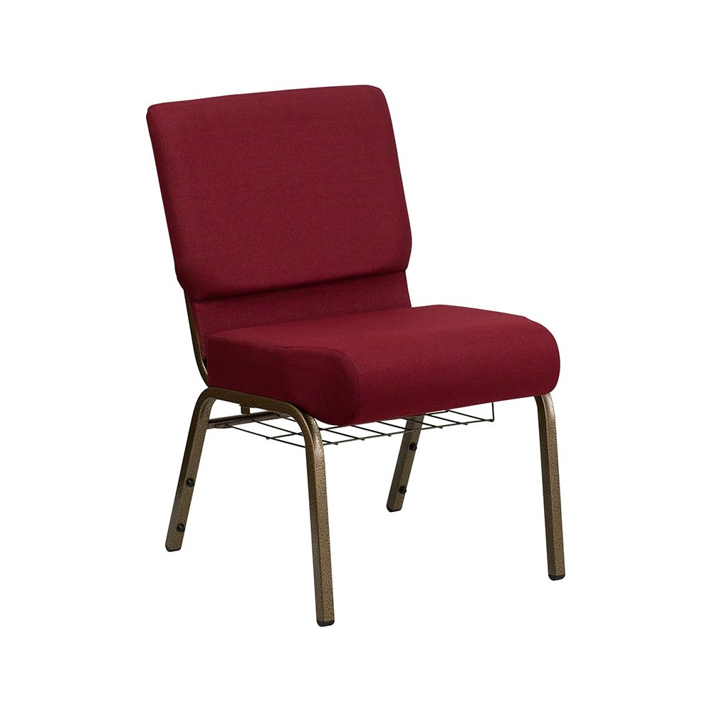 21''W Church Chair in Burgundy Fabric with Cup Book Rack - Gold Vein Frame 21''W Church Chair in Burgundy Fabric with Cup Book Rack - Gold Vein Frame