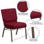 21''W Church Chair in Burgundy Fabric with Cup Book Rack - Gold Vein Frame