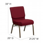 21''W Church Chair in Burgundy Fabric with Cup Book Rack - Gold Vein Frame