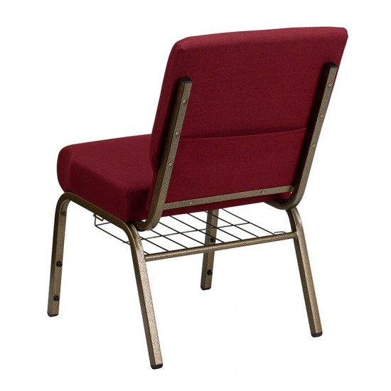 21''W Church Chair in Burgundy Fabric with Cup Book Rack - Gold Vein Frame