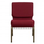 21''W Church Chair in Burgundy Fabric with Cup Book Rack - Gold Vein Frame