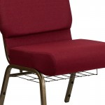 21''W Church Chair in Burgundy Fabric with Cup Book Rack - Gold Vein Frame