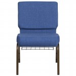 21''W Church Chair in Blue Fabric with Cup Book Rack - Gold Vein Frame