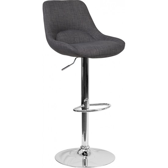 Contemporary Dark Gray Fabric Adjustable Height Barstool with Chrome Base