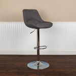 Contemporary Dark Gray Fabric Adjustable Height Barstool with Chrome Base