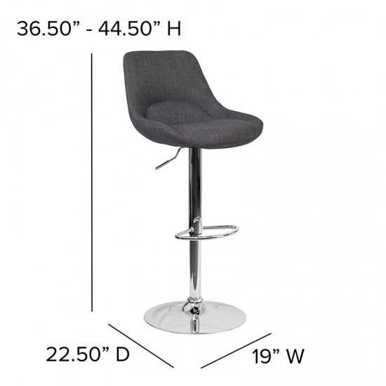 Contemporary Dark Gray Fabric Adjustable Height Barstool with Chrome Base