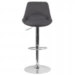 Contemporary Dark Gray Fabric Adjustable Height Barstool with Chrome Base