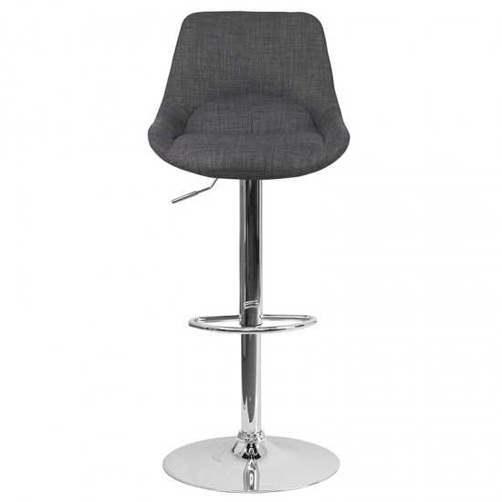 Contemporary Dark Gray Fabric Adjustable Height Barstool with Chrome Base