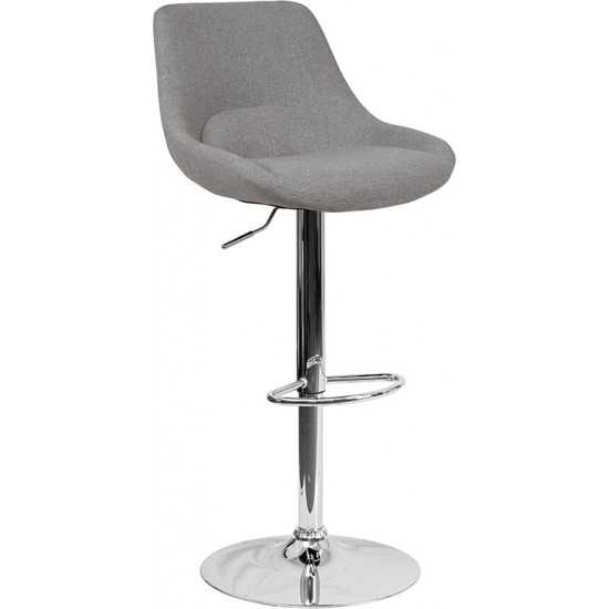 Contemporary Gray Fabric Adjustable Height Barstool with Chrome Base